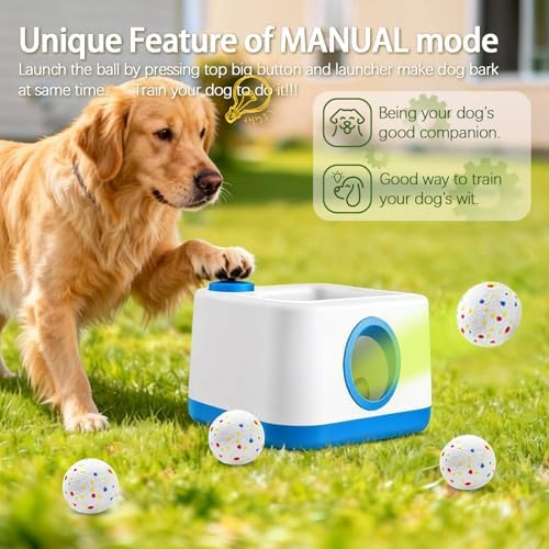 automatic dog ball launcher, auto/manual paw-activated dog ball shown in use
