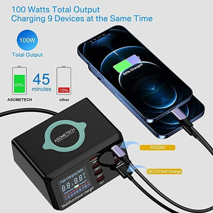 USB Charger Hub ASOMETECH 100W 8-Port Desktop Multiple USB Charging Station - Image 2