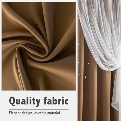 indistar Star Cutout Kids Window Blackout Curtains for Girl Bedroom Window Room Darkening Curtains & Drapes Baby Nursery Curtains (2 Panel,52Wx72L inch,Coffee)