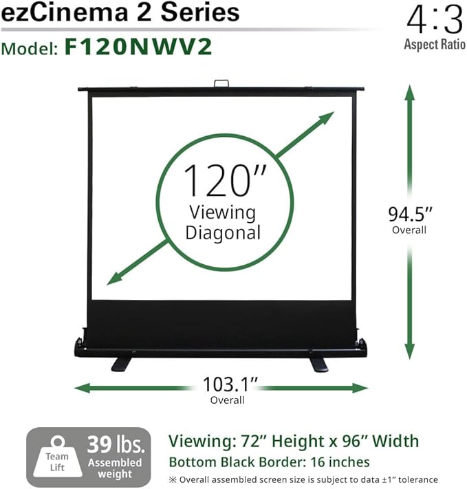 Elite Screens ezCinema 2, 120-inch 4:3 Aspect Ratio Portable Manual Floor Pull - Image 5