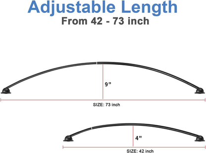 Curved Shower Curtain Rod, TENOVEL Round 42-73 Inches Shower Rods for Bathroom Adjustable, Rounded Bowed Stainless Steel Shower Rods Customized for for Bathtub, Stall, Need to Drill-Matte Black