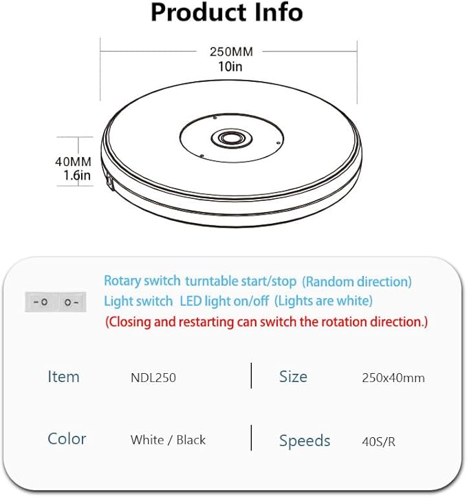 YVV LED Rotating Display Stand White 10 Inch 360° Motorized Turntable - Image 6