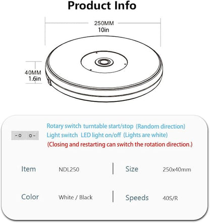 YVV LED Rotating Display Stand White 10 Inch 360° Motorized Turntable - Image 6
