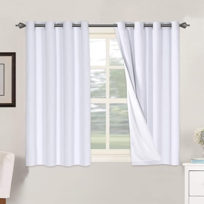 H.VERSAILTEX Linen Blackout Curtains 45 Inches Long 100% Blackout Thermal by HVERSAILTEX