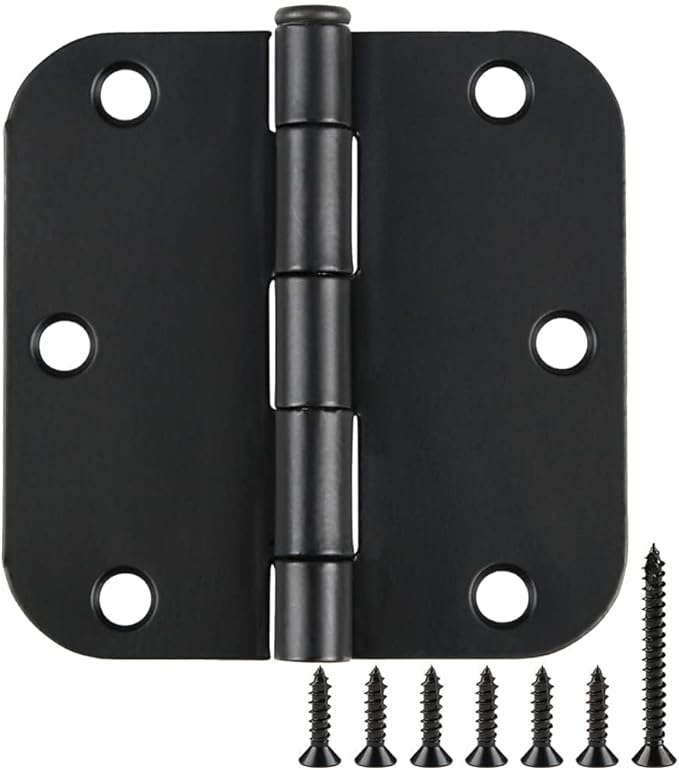 24 Pack Rounded Matte Black Door Hinges 3.5 inch x 3-1/2", 5/8 Radius Storage by TDCHINGES