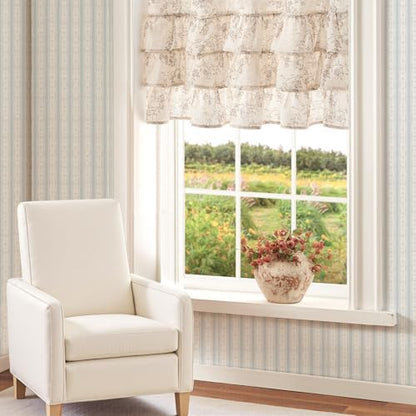 jinchan Alisa Ruffled Floral Valance Curtain 18 Inch 1 Panel Taupe on Linen | Linen blend, light filtering, rod pocket, shabby chic, farmhouse rustic, window treatment for kitchen bedroom living room