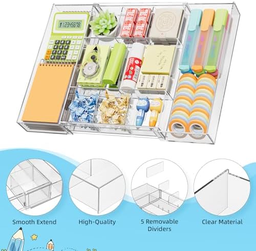 marbrasse expandable desk drawer organizer, clear plastic drawer, package contents