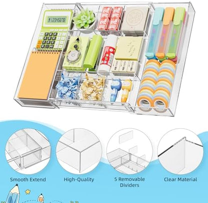 marbrasse expandable desk drawer organizer, clear plastic drawer, package contents