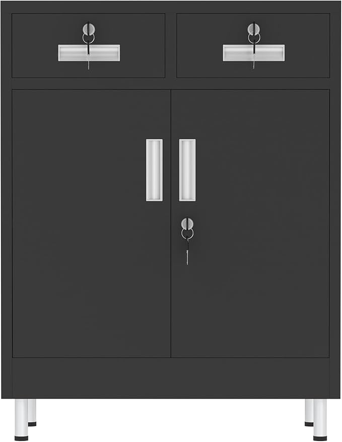 Metal Storage Cabinet with Locking Doors and 2 Drawers, Lockable Storage - Image 9