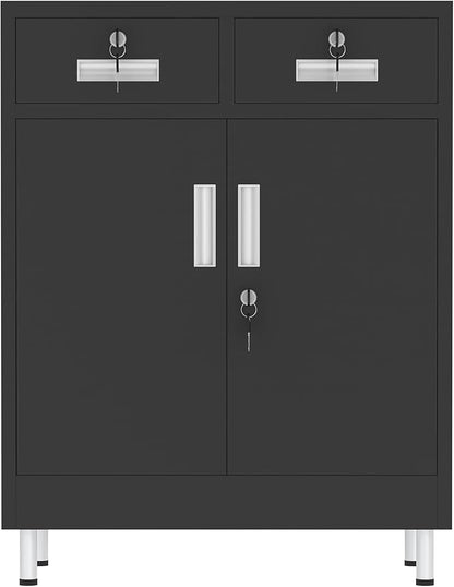 Metal Storage Cabinet with Locking Doors and 2 Drawers, Lockable Storage - Image 9
