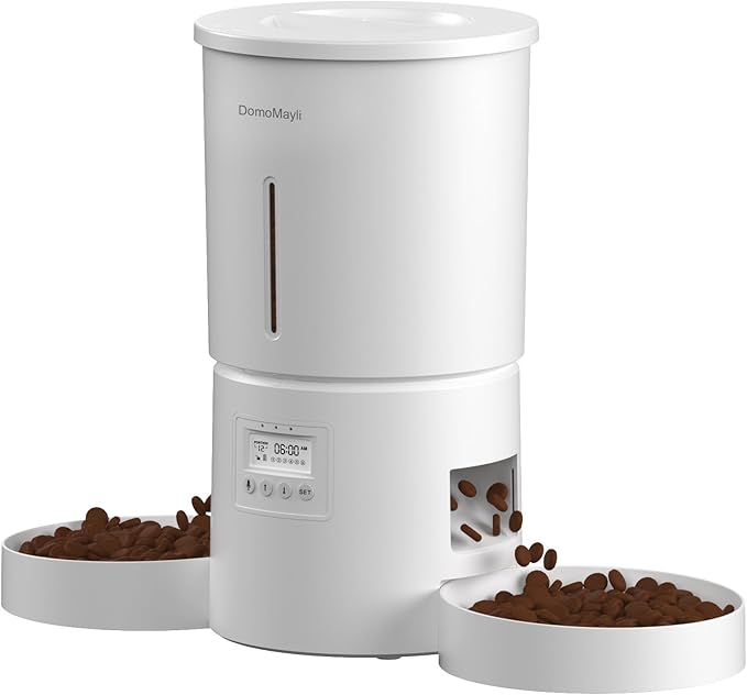 Automatic Cat Feeder for 2 Cats, Dual Bowl Dry Pet Food Dispenser by DomoMayli