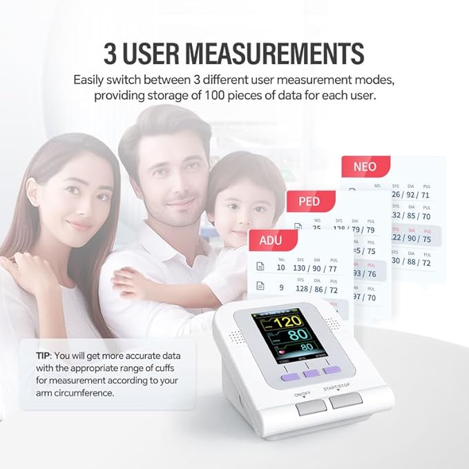 CONTEC Blood Pressure Monitor Upper Arm Cuff 3 Size Cuffs 300 Sets Memory - Image 4