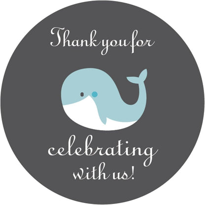 Blue Grey Whale Thank You Stickers, Boy Baby Shower Party Favor Labels, 2 Inch, 40-Pack