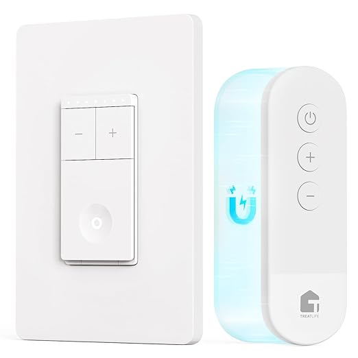 TREATLIFE Dimmer Switch with Magnetic Remote, Wireless Light Switch, Single by TREATLIFE