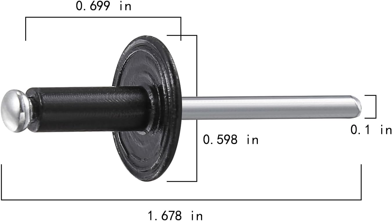 Wensilon(150 pcs) 3/16 * 5/8" Large Cap Open End Black Aluminum Blind Rivets,5 * 16 Blind Rivet