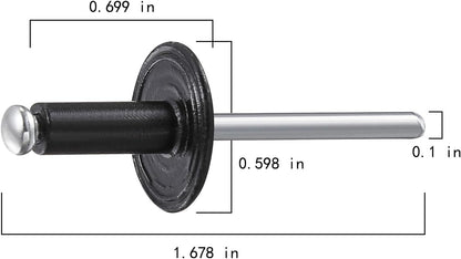 Wensilon(150 pcs) 3/16 * 5/8" Large Cap Open End Black Aluminum Blind Rivets,5 * 16 Blind Rivet