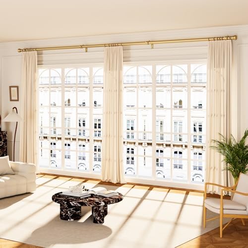 YaFex Curtain Rods 32-170 Inch, Heavy Duty 1 Inch Adjustable Curtain Rod for Windows, Gold Extra Long Window Treatment Rods, Modern Design, Easy Installation