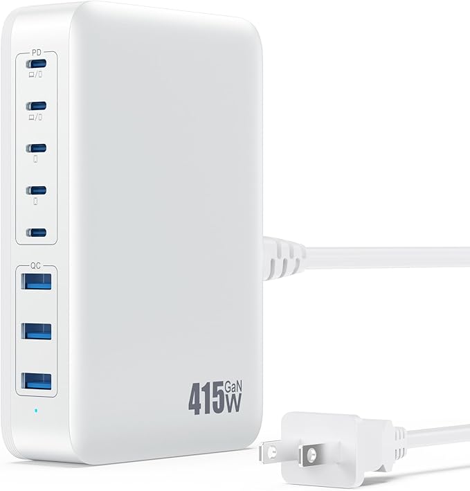 USB C Charger 415W USB C Charger Block, 8-Ports GaN IV Fast Charging Station Hub by Kioson