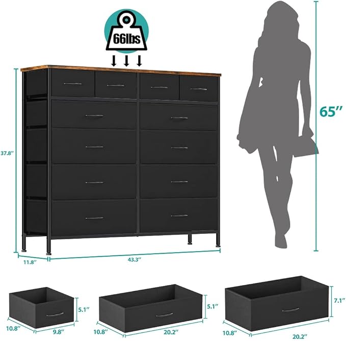 Large Dresser for Bedroom with 12 Deep Drawers, Tall Fabric Drawer Dresser - Image 3