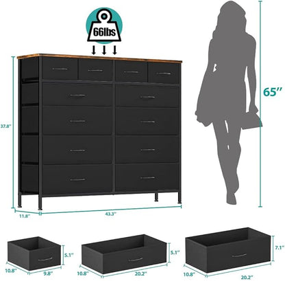 Large Dresser for Bedroom with 12 Deep Drawers, Tall Fabric Drawer Dresser - Image 3