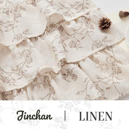 jinchan Alisa Ruffled Floral Valance Curtain 18 Inch 1 Panel Taupe on Linen | Linen blend, light filtering, rod pocket, shabby chic, farmhouse rustic, window treatment for kitchen bedroom living room