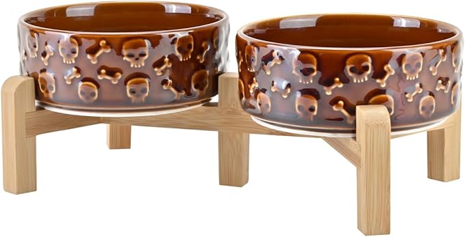SPUNKYJUNKY Elevated Dog Bowls Ceramic, 5.1'' Dogs and Cat Food Water Bowls by SPUNKYJUNKY