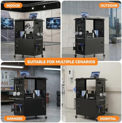 mobile av cart, heavy duty rolling computer cart, view 9