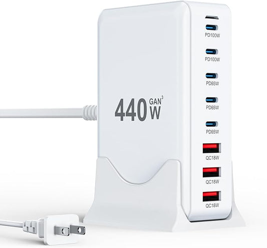 USB C Charger Block 440W Charging Station Hub, 8 Port GaN III Fast Charging by BODSEIEOU