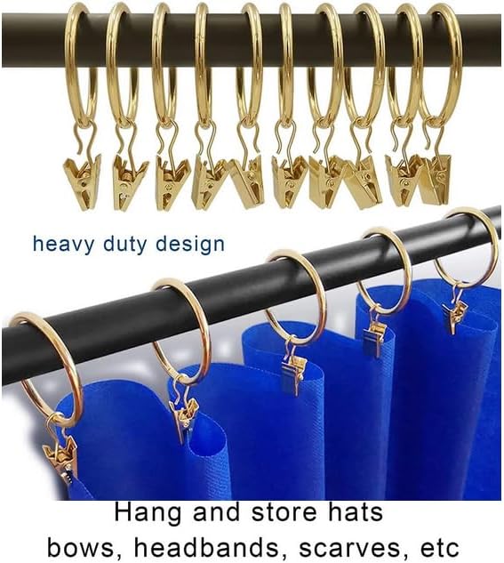 leoyoubei Metal Drapery Curtain Rings with Clips,Decorative Drapery Curtain Clip Rings, Premium Iron Metal Material 30-Pieces-Interior Diameter (Rose Gold, 2.5")