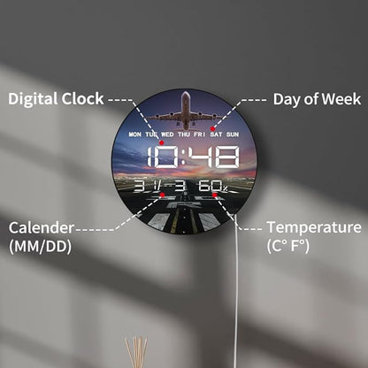 Timethink 12'' Airplane Digital Wall Clock Large Display, Aviation Electric - Image 3