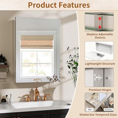 beautypeak 16" x 24" bathroom medicine cabinet mirror, side view