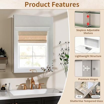 beautypeak 16" x 24" bathroom medicine cabinet mirror, side view