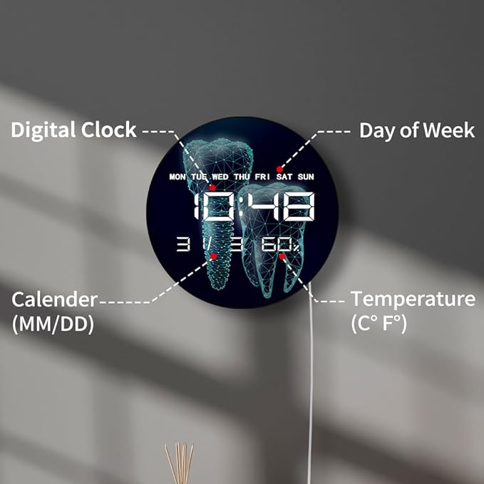Timethink 12'' Molar Tooth Digital Wall Clock Large Display, Dental Clinic - Image 3