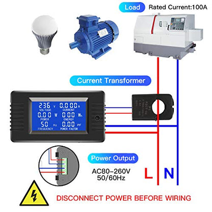 AC Current Voltage Amperage Power Energy Panel Meter LCD Digital Display - Image 5