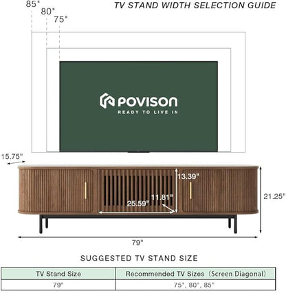POVISON Fully-Assembled Mid Century Modern Black TV Stand - Image 5