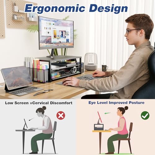 opnice desk organizer and accessories, 2-tier computer monitor shown in use