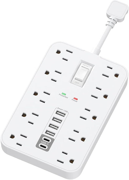 Short Extension Cord with USB and USBC Ports, Flat Outlet Extender with 10 AC by Unknown