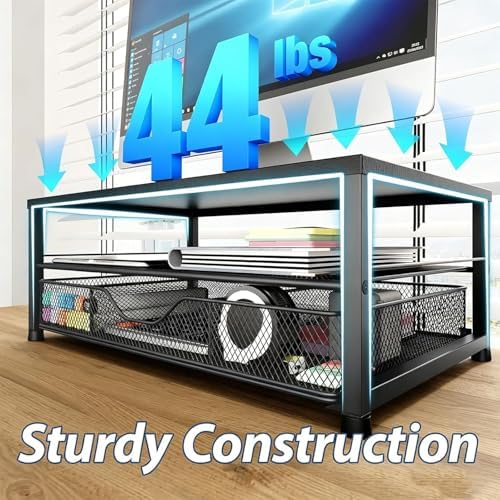 opnice desk organizer and accessories, 2-tier computer monitor, side view