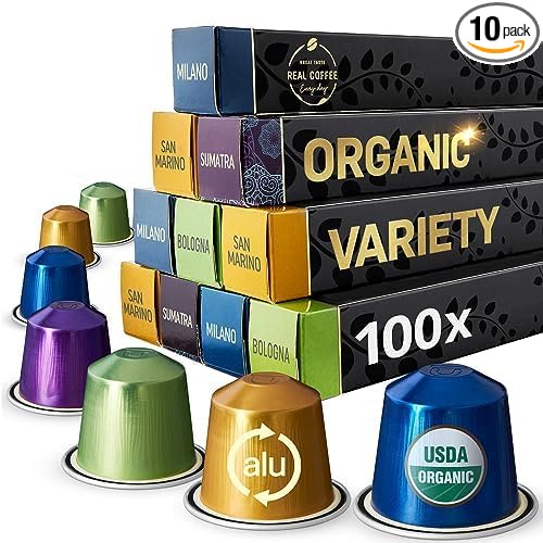 Organic Espresso Variety Pack for Nespresso | 100 Organic Aluminum Capsules | 3 by RealCoffee