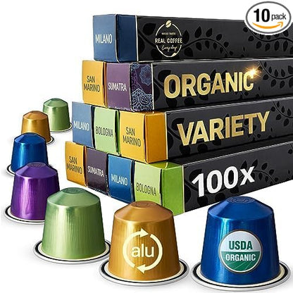 Organic Espresso Variety Pack for Nespresso | 100 Organic Aluminum Capsules | 3 by RealCoffee