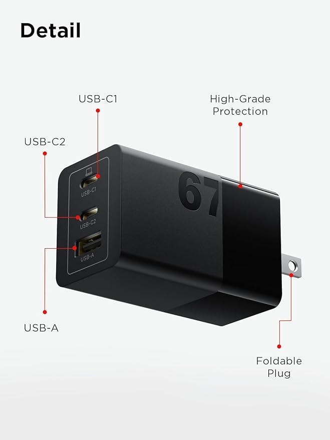 Lenovo 67W USB-C Charger, 3-Port Multi-Device Fast Charging, Advanced GaN - Image 6