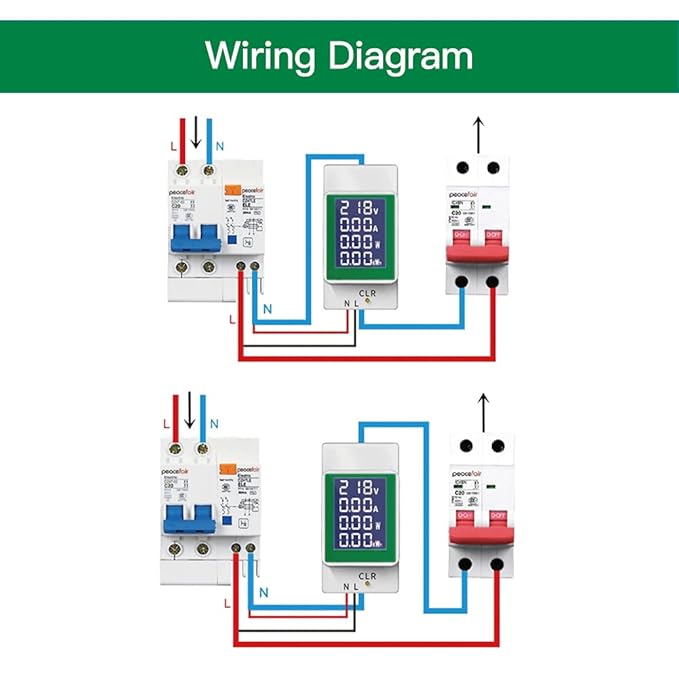 AC 50-300V 100A Multi Function Voltage Amperage Power Meter, Din Rail LCD - Image 6
