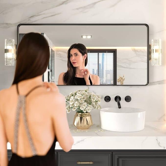 LOAAO 60X28 Inch Black Metal Framed Bathroom Mirror - Image 2