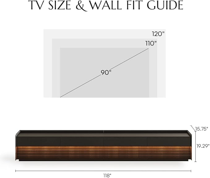 POVISON Fully-Assembled Mid Century Modern TV Stand, 118.11" Wood Media Console - Image 4