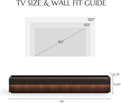 POVISON Fully-Assembled Mid Century Modern TV Stand, 118.11" Wood Media Console - Image 4