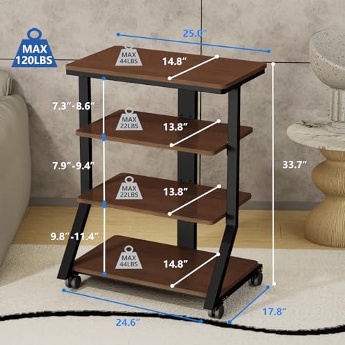 rfiver 4-tier av media stand with wheels, mobile, close-up detail