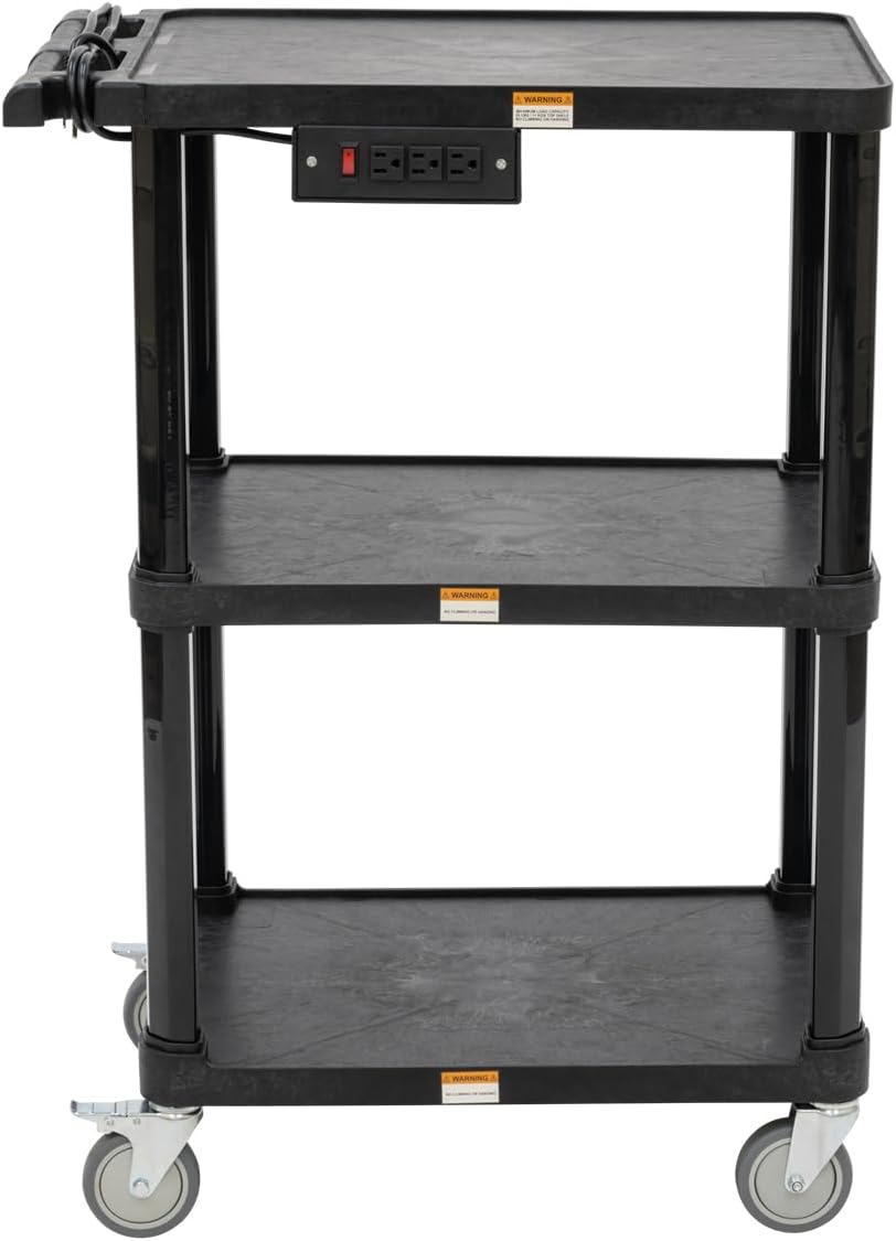 pearington 3-shelf mobile utility cart with 3 outlets, main product view