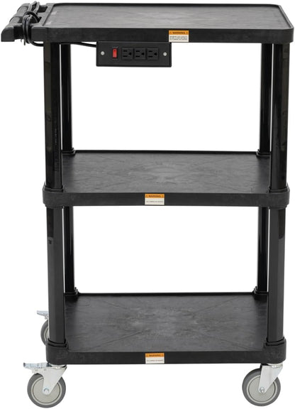 pearington 3-shelf mobile utility cart with 3 outlets, main product view