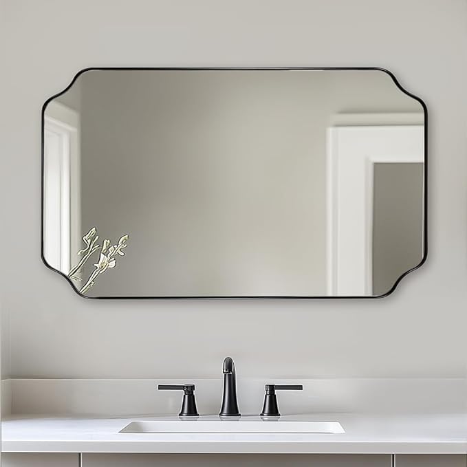 ANDY STAR Matte Black Mirror 24x40 Inch, Scalloped Mirror by ANDYSTAR