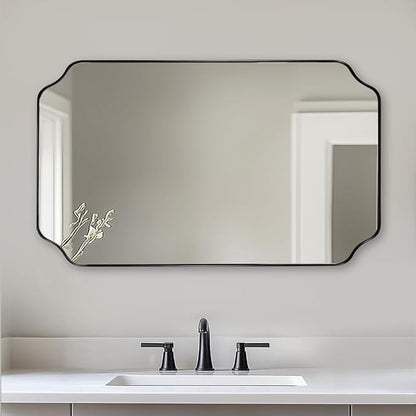 ANDY STAR Matte Black Mirror 24x40 Inch, Scalloped Mirror by ANDYSTAR